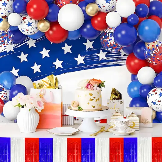 4 Pack 10 Ft White Blue Red Foil Fringe Garland Metallic Streamers Tinsel Banner Wall Hanging Garland Backdrop for Parade Floats, Halloween, Christmas, Thanksgiving, New Year Party Decorations {5}