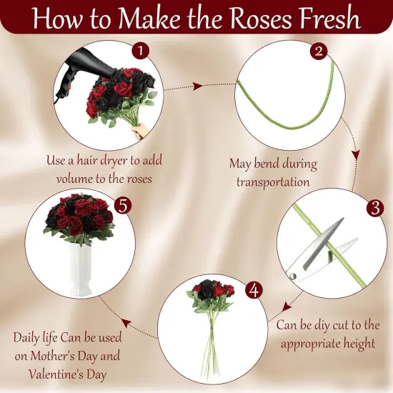 80 Pcs Roses Artificial Flowers Bouquet(Black & Red) {4}