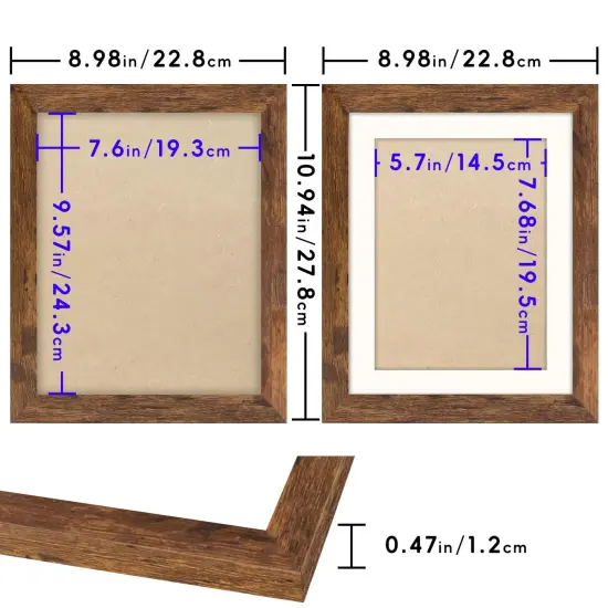 Brown 8x10 Picture Frame with Mat for 6x8 Display, Rustic Desk Wall Photo Frame for Horizontal and Vertical, 1 Pack {6}