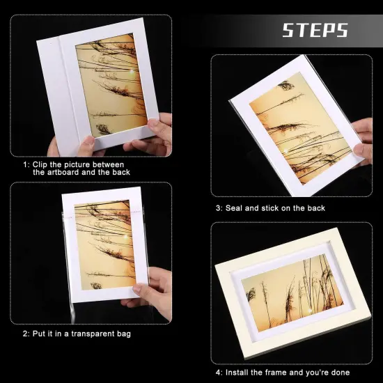 12 Sets White Picture Mat Set, 5" x 7", 8" x 10", 11" x 14" Photo Frame Mattes with White Core Bevel Cutting Mat Board and 20 Transparent Bags for Packaging Photo Picture Artwork {4}