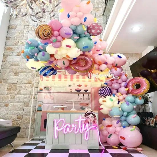 Donut Balloons, Pink Yellow Teal Balloons Pastel Pink Teal Sprinkles Confetti Balloons for Donut Theme Party Cutouts Kids Birthday Party Balloons Arch Photo Props Favor Ideas Supplies {5}