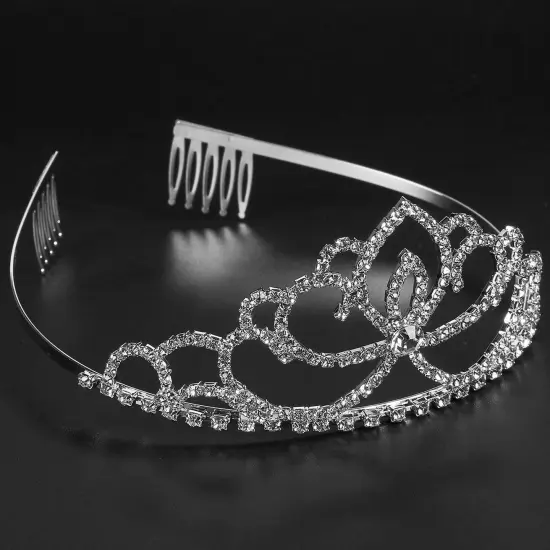 Rhinestone Crystal Tiara - Perfect for Wedding, Bridal, Prom, Birthday, Pageant, Princess Crown, Silver - 5 x 2.2 x 5.5 Inches {3}