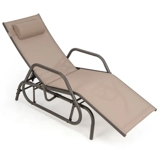 Outdoor Chaise Lounge Glider Chair with Armrests and Pillow Grey {6}
