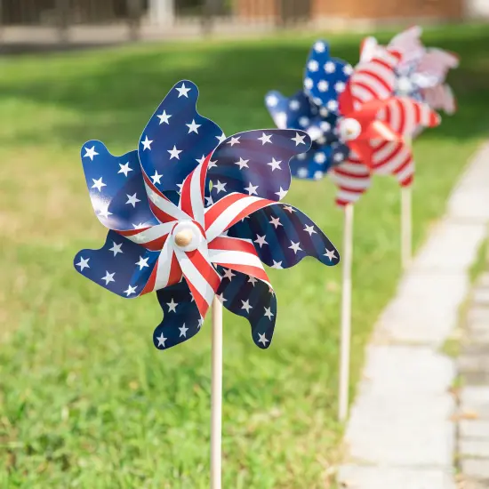 32"H Set of 6 Plastic Stars&Stripes Patriotic/ Americana Windmills {3}