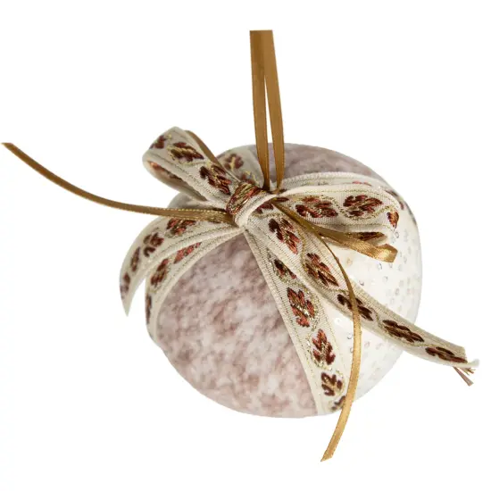 Northlight Embroidered Leaves Fuzzy Christmas Ball Ornaments - 3" - Mauve - Set of 6 Ivory {4}