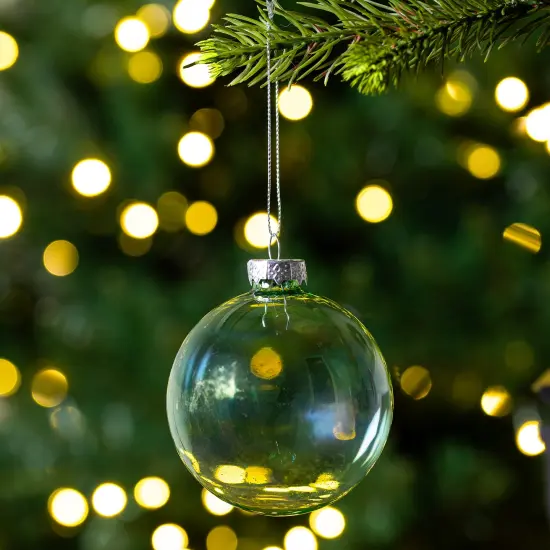 Northlight Iridescent Glass Christmas Ball Ornaments - 3.25" (80mm) - Transparent Green - 4ct {1}