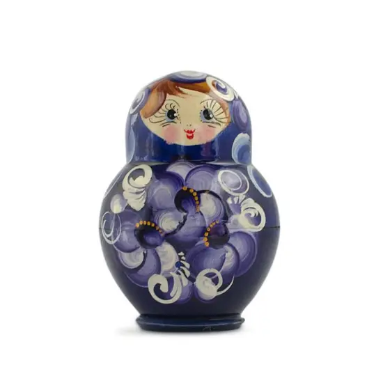 Set of 4 Miniature Wooden Nesting Dolls Matryoshka in Blue Dress3 Inches {4}