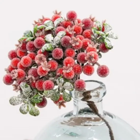 13" Red Icy Berry Cluster Pick with Perfect for Holiday Arrangements {2}