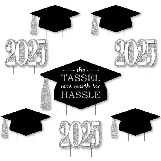 Big Dot of Happiness Silver Class of 2025 Outdoor Decorations - Graduation Yard Signs - Set of 8 {3}