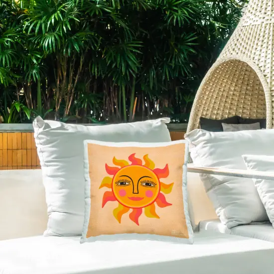Retro Boho Sun Outdoor Printed Pillow Design by Carrie Cantwell, 18 x 7 x 18 {2}