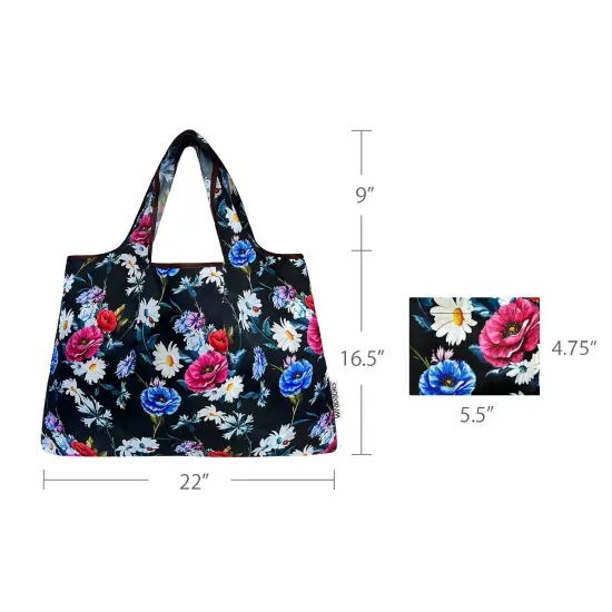 Wrapables Large Foldable Tote Nylon Reusable Grocery Bags, Midnight Bouquet {2}