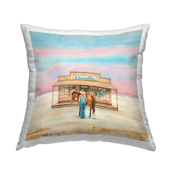 Cowgirl & Horse Shopping Outdoor Printed Pillow Design by Amanda Greenwood, 18 x 7 x 18 {1}