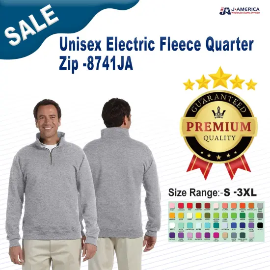 J America &reg; Unisex Electric Fleece Quarter-Zip ELECTRIC SKY {2}