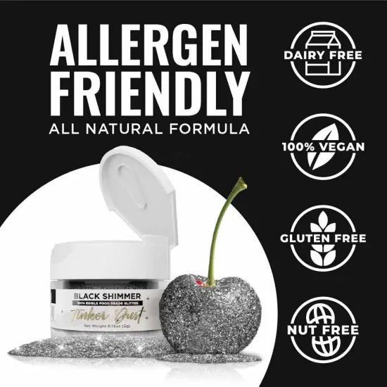 Bakell - Black Tinker Dust Edible Glitter (5g, 1x Jar) for Food, Desserts, and Beverages! {5}