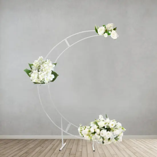 7ft White Metal Crescent Moon Wedding Arch Stand, Curved Flower Balloon Frame {3}