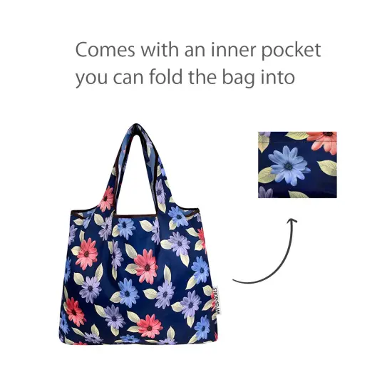 Wrapables Foldable Tote Nylon Reusable Grocery Bag (Set of 2), Colorful Daisies {4}