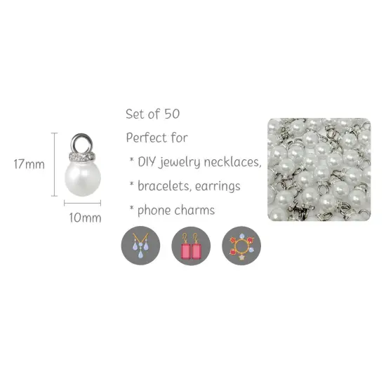 Wrapables Round 10mm Round No Holes Faux Pearls, Imitation Pearls for Jewelry Making (Set of 50), Silver White {2}