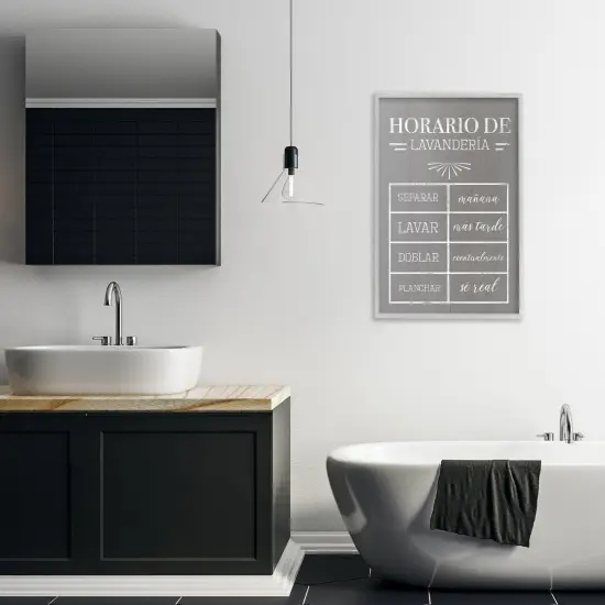 Stupell Industries Horario de Lavander&iacute;a Framed Giclee Art Gray Framed {2}