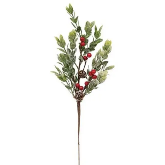 16&rdquo; High Snowy Boxwood and Berry Pick with Flexible Brown Base {1}