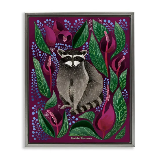 Stupell Industries Raccoon & Cabbage Leaves Framed Floater Canvas Wall Art Design by Renee Thompson {1}
