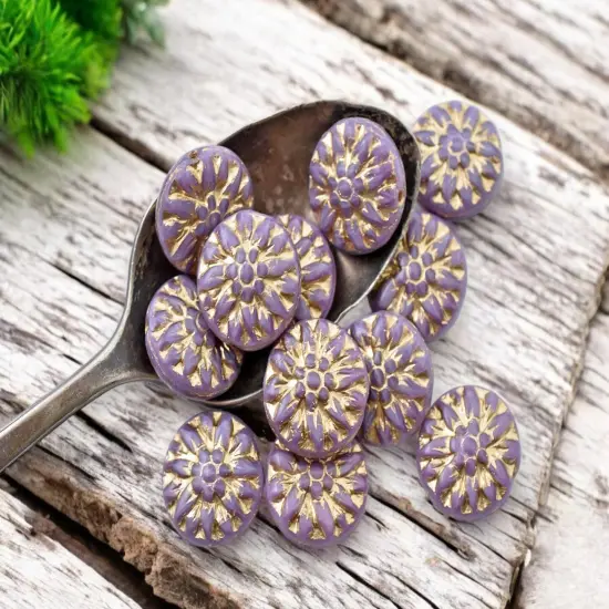 *12* 15mm Gold Washed Lilac Silk Dahlia Flower Coin Beads {4}