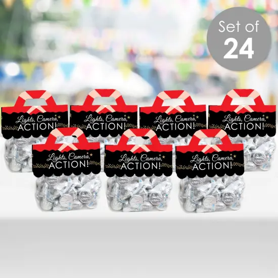 Big Dot of Happiness Red Carpet - DIY Movie Night Party Clear Goodie Favor Bag Labels - Candy Bags with Toppers - Set of 24 {3}