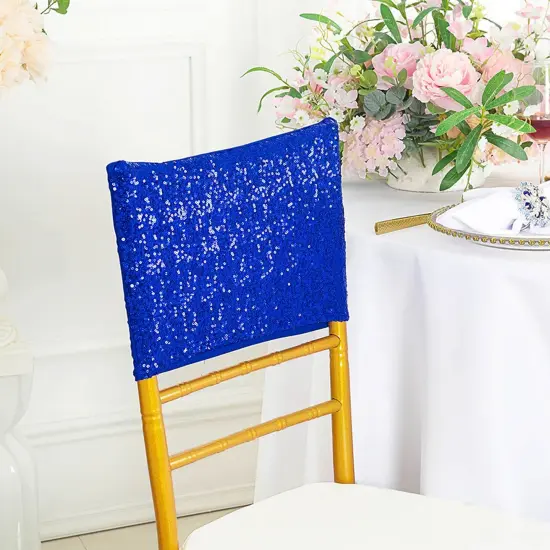 1 Piece Royal Blue Sequin Spandex Chair Cap 13.5 inch by 10 inch Reception Decor {2}