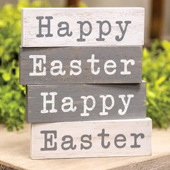 4 Asstd. Happy Easter Mini Block Freestanding Wooden Blocks for Display {2}