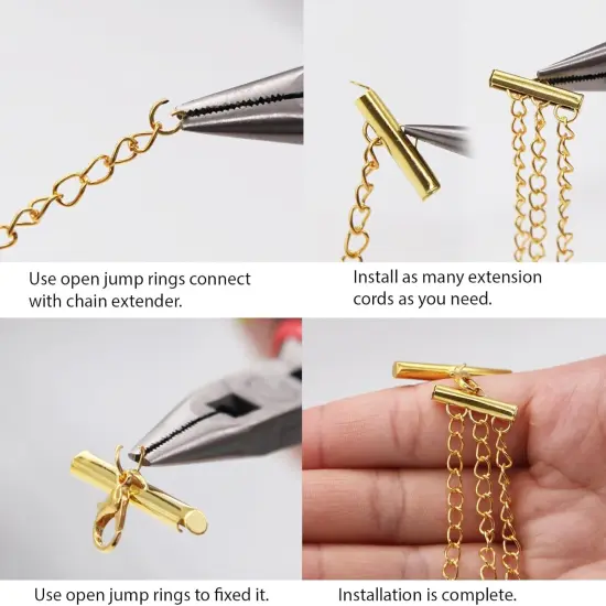 All Size Slider Clasp for Beading Slide Tube Cord for Jewelry Making (Gold) {4}