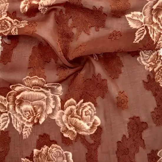 1 Yard Elegant Brown Jacquard Chiffon Fabric, 57/58" Wide, Lightweight Apparel Material {1}