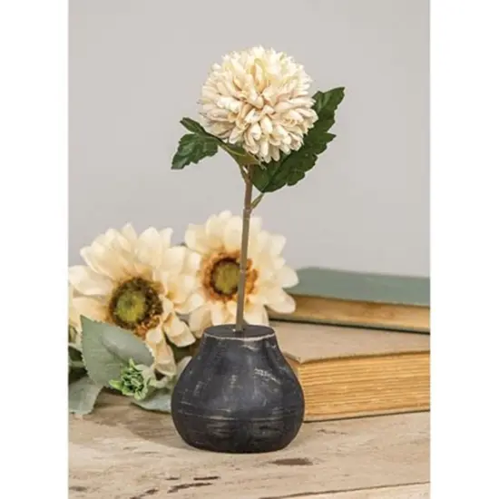 Round Wooden Flower Holder with Distressed Black Finish for Decorative Display {2}