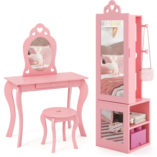MDF Wood Kids Vanity Set with Mirror, Stool and Jewelry Cabinet White {8}