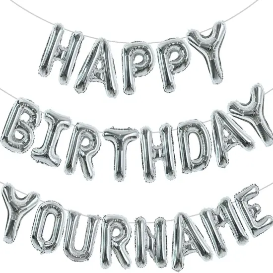 65 Pcs 16 Inch Silver Happy Birthday Balloons - Silver {2}