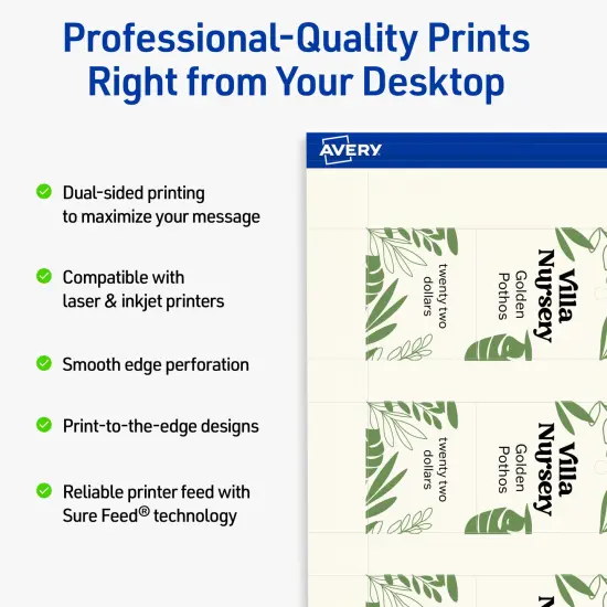 Avery Printable Perforated Rectangle Price Tags, Sure Feed Technology, 1-1/2" x 3", Matte Ivory Cardstock, Print-to-The-Edge, Laser/Inkjet Printable, 100 Total {8}