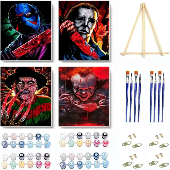4 Pack Horror Paint by Numbers Kit - 9x12inch {1}