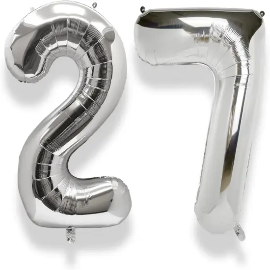 40 Inch Large 27 Balloon Numbers Silver, Big Foil Number Balloons {1}