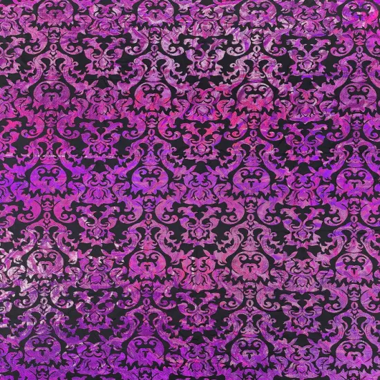 1 Yard Holographic Damask Spandex Fabric Stretch Metallic Nylon Blend 58-60 inches width Red/Black {3}