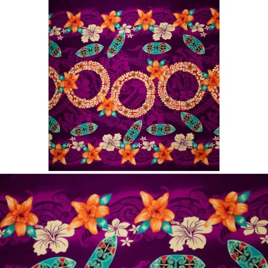 1 Yard Rings of Polynesia Rayon Fabric 45" Wide, 100% Rayon Purple {7}