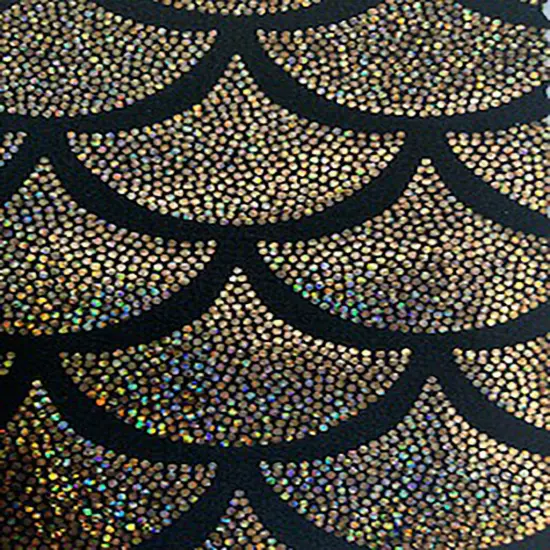 1 Yard Stretch Jumbo Foggy Foil Shell Hologram Nylon Spandex Fabric 58/60&rdquo; Width Yellow Gold {3}