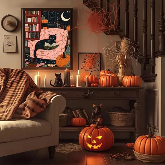 Black Cat Paint by Numbers for Adults, Halloween Paint by Number on Canvas Without Frame {3}