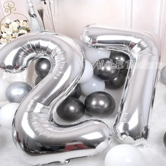 40 Inch Large 27 Balloon Numbers Silver, Big Foil Number Balloons {3}