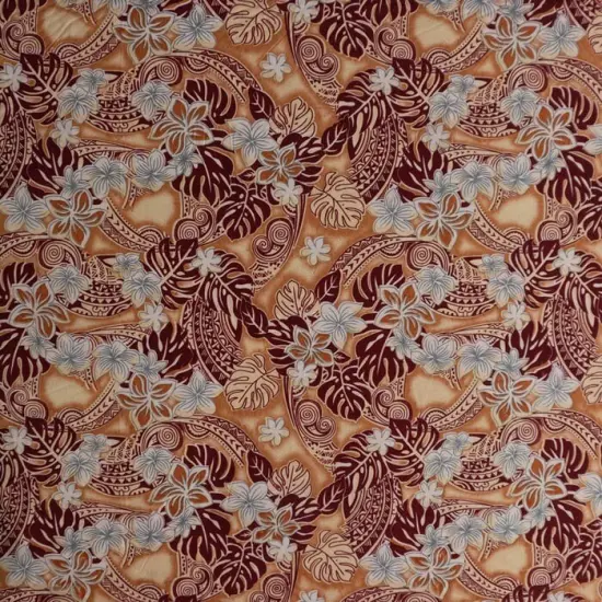 1 Yard Traditional Polynesian Tattoo Plumeria Tiare Design Fabric, Peachskin Polyester, 45 inches Width Teal {6}
