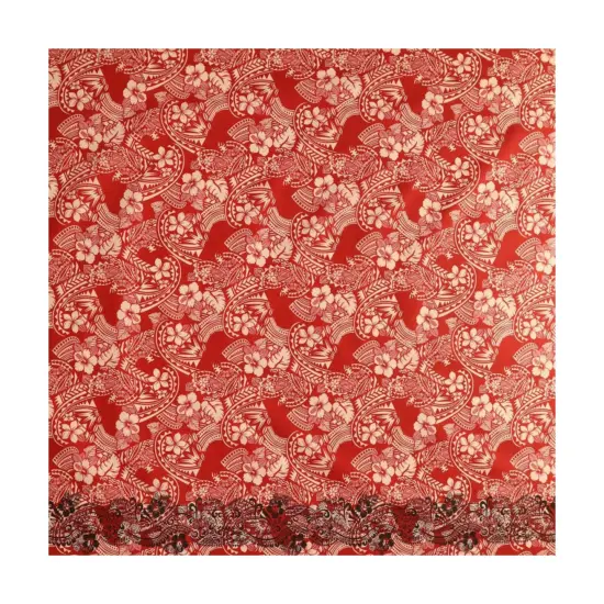 1 Yard Polyensian Hibiscus & Plumeria Flowers Traditional Tattoo Single Border Fabric 45 inch Width Grey {4}