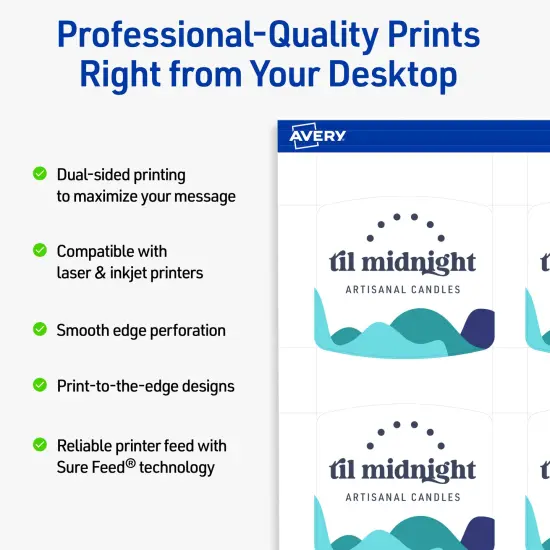 Avery Printable Arched Square Business Cards, Sure Feed Technology, 2" x 2-2/10", Matte White Cardstock, Print-to-The-Edge, Laser/Inkjet Printable, 120 Total {8}