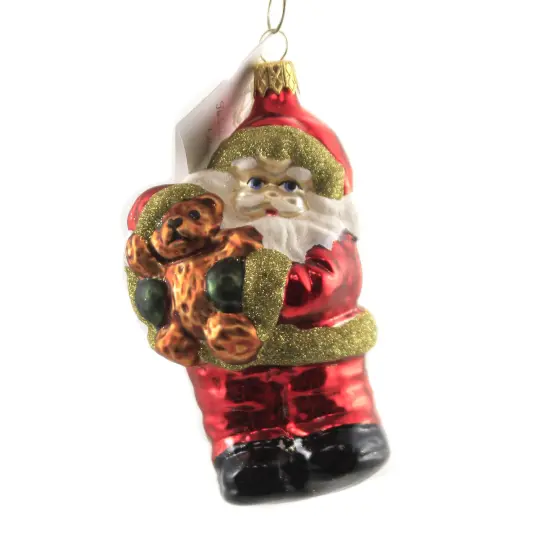 Golden Bell Collection 4.5 Inch Red Santa Holding Teddy Bear Christmas Tree Ornament , Christmas Decor Ornament Czech Christmas Gift {1}