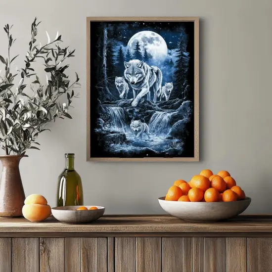 Diamond Art Kits for Adults Full Drill Round Diamond Painting Kits for Beginners Craft Kits for Home Wall Decor Gifts 11.8x15.7inch(Wolves) {4}