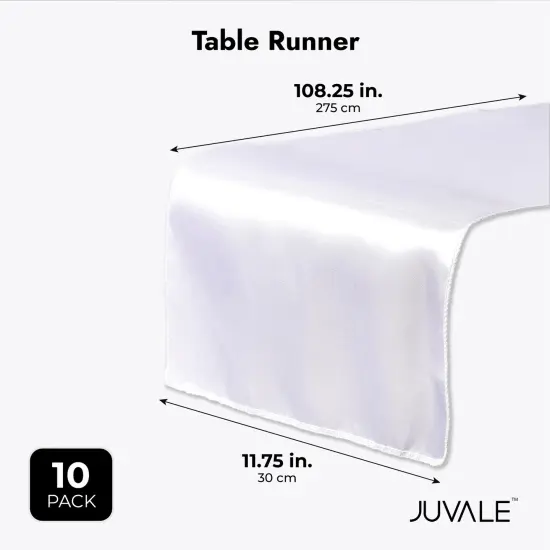 10-Pack White Satin Table Runners for Rectangular and Round Tables, Weddings, Baby Showers, Birthday Parties, Banquets, Events Decorations (White, 108.2x11.8 in) {5}
