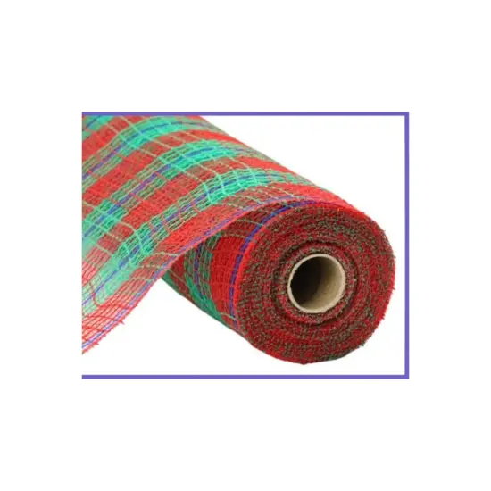 10.5" Faux Jute Check Foil Mesh Ribbon: Red/Green (10 Yards) {1}
