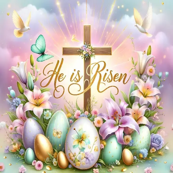 He Is Risen Cross Easter Eggs Metal Sign {1}