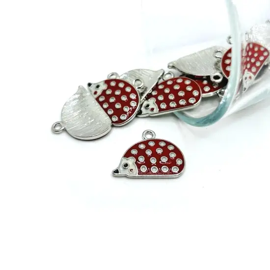 Red Enamel Hedgehog Charms, 21x16mm {1}